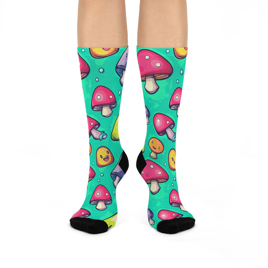 Aqua Mushroom Smile Crew Socks