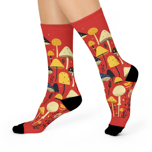 Mushroom Cushioned Crew Socks | Red 001