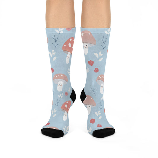 Blue Heart Mushroom Crew Socks