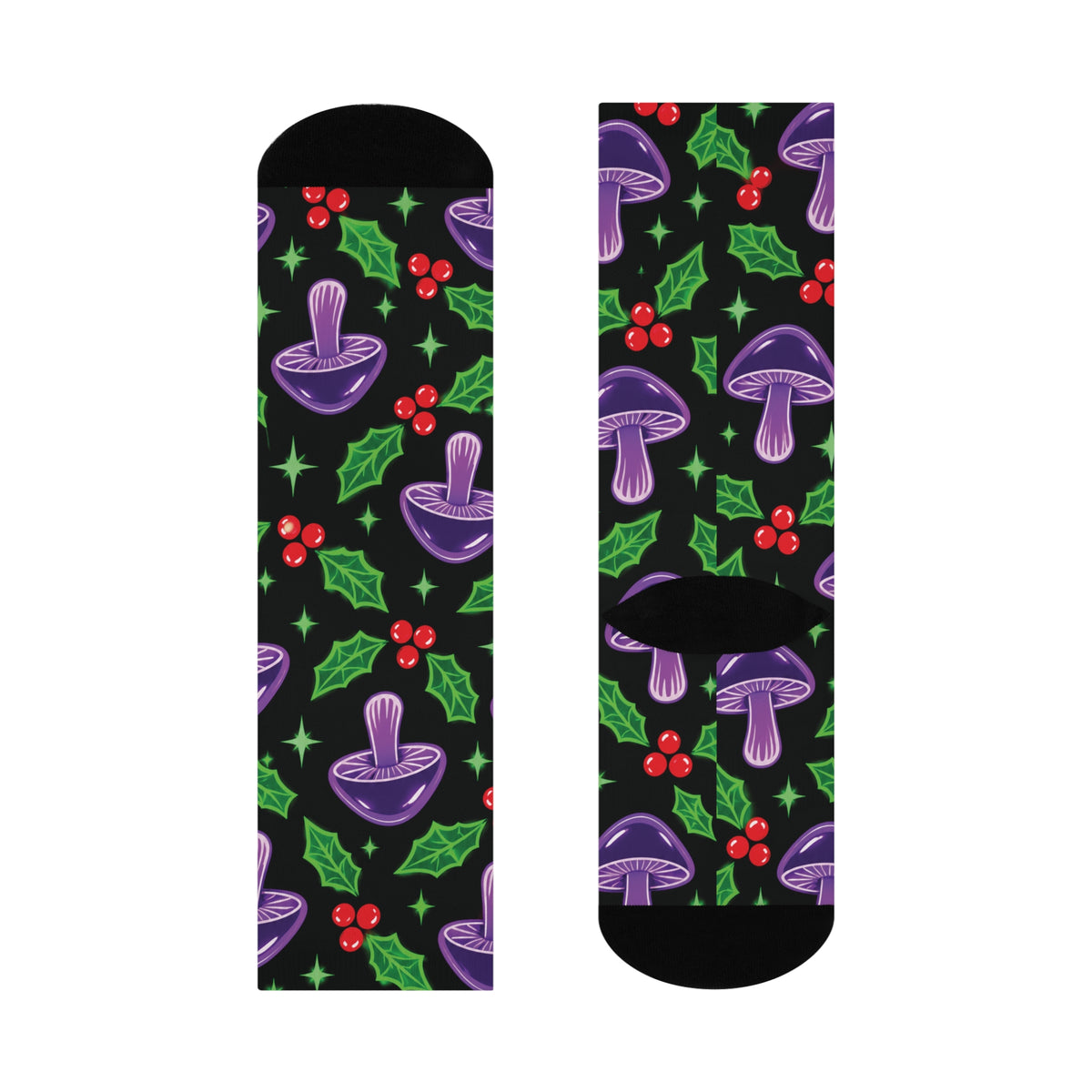 Electric Holly Christmas Mushroom Cushioned Crew Socks