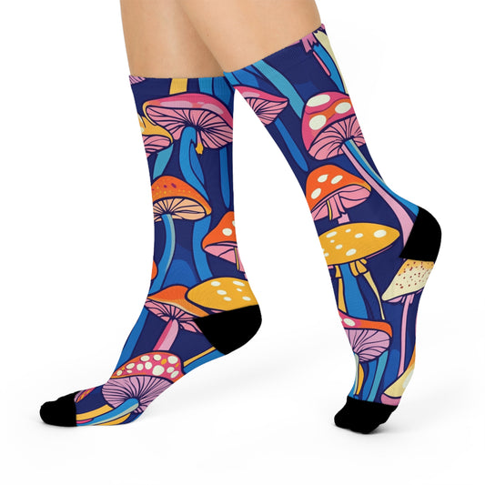 Mushroom Cushioned Crew Socks | Blue 001