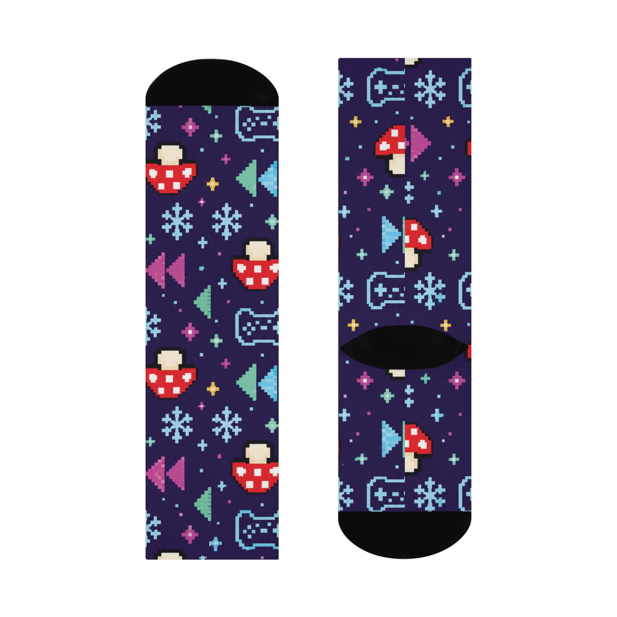 Pixel Frost Arcade Christmas Mushroom Cushioned Crew Socks