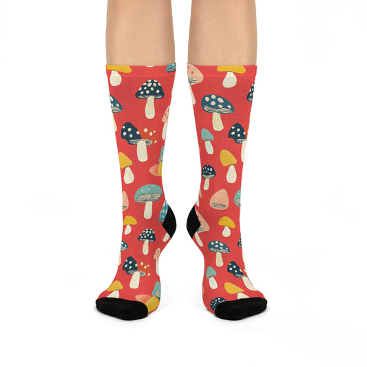 Coral Confetti Mushroom Crew Socks