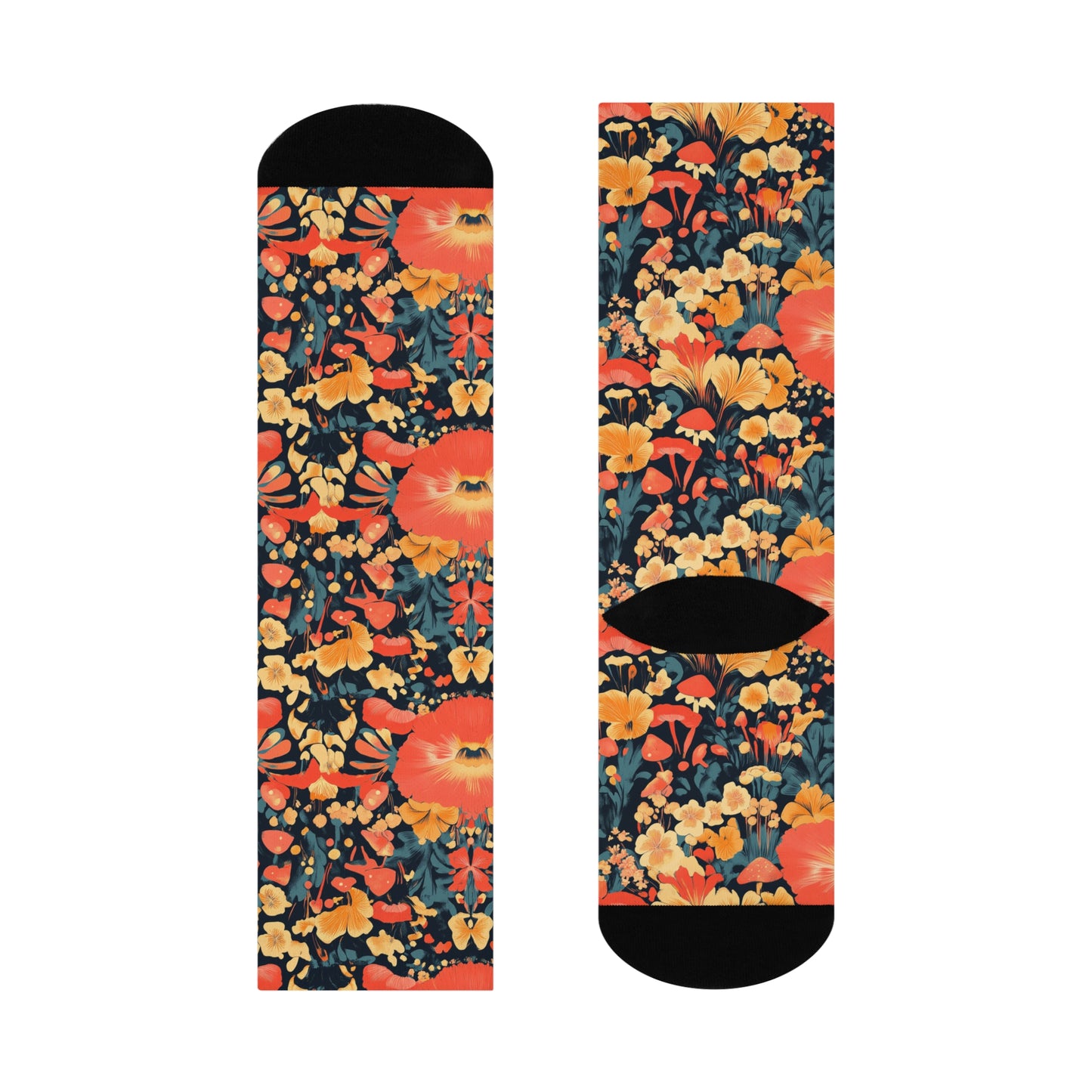 Mushroom Socks For Festival Season | Cushioned Crew Socks | Multicolor