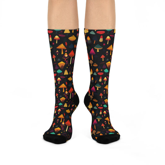 Dark Geometric Mushroom Crew Socks