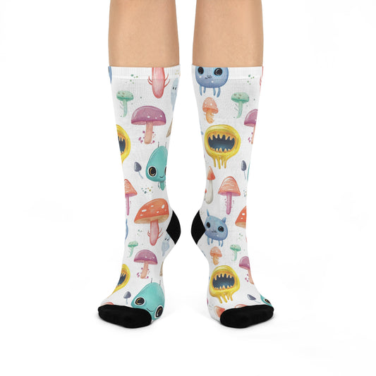 Pastel Alien Mushroom Crew Socks