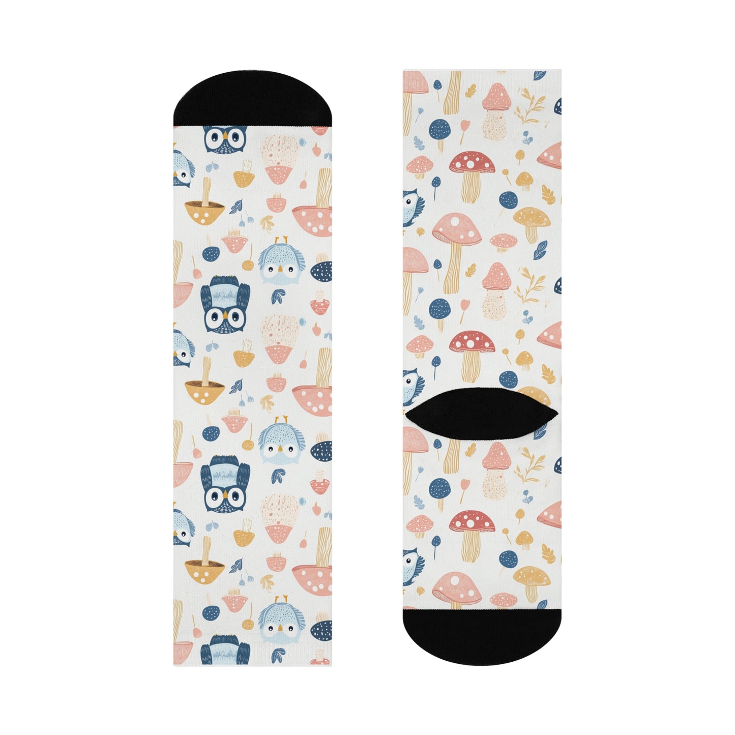 Mushroom Cushioned Crew Socks | White 024 | Owls