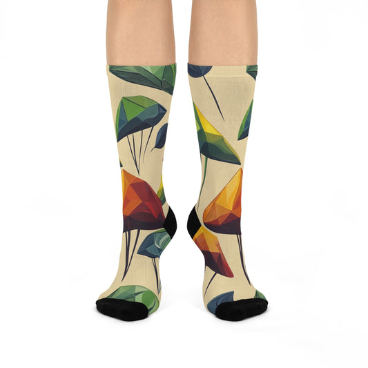 Beige Geometric Mushroom Crew Socks