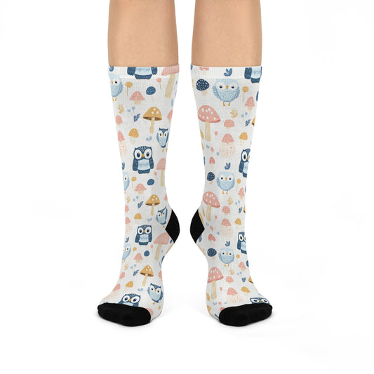 Ivory Owl & Mushroom Crew Socks