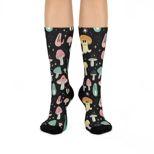 Midnight Ghost Mushroom Crew Socks