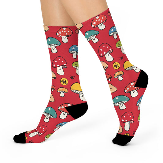 Mushroom Cushioned Crew Socks | Red 011