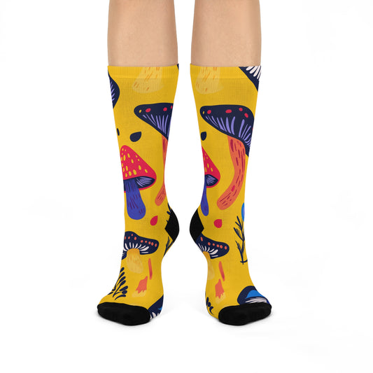 Yellow Graphic Mushroom Crew Socks