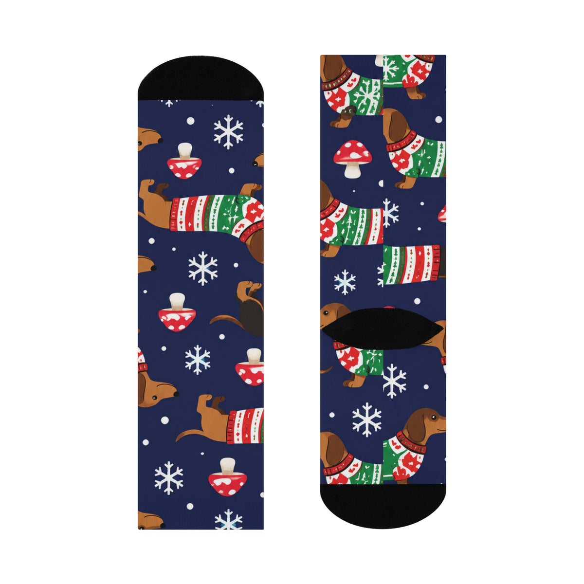 Festive Wiener Dogs Christmas Mushroom Cushioned Crew Socks