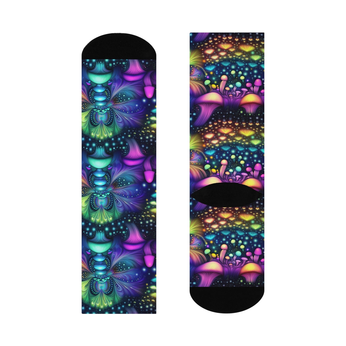 Mushroom Socks For Festival Season | Cushioned Crew Socks | Multicolor | Black 029