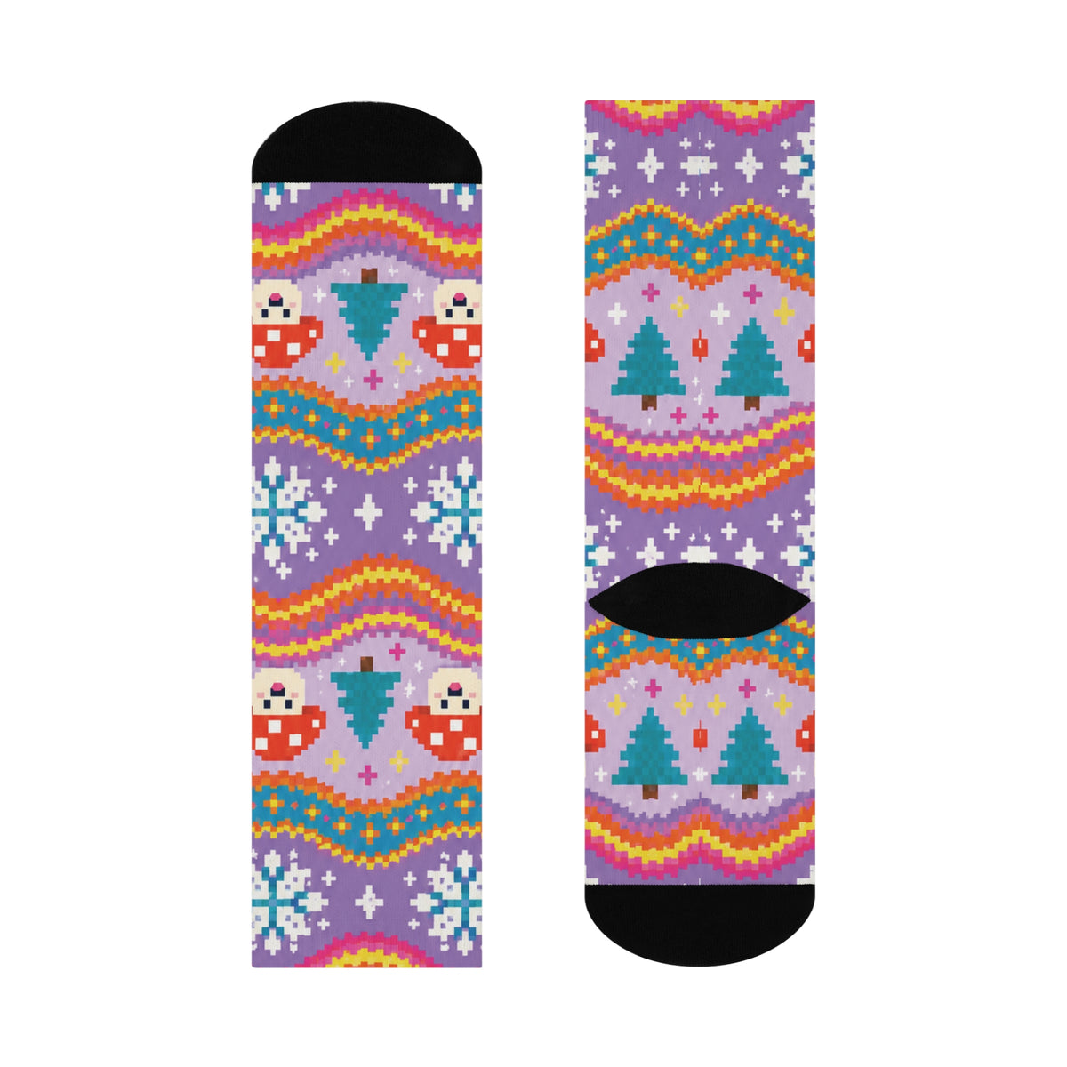 Retro Christmas Waves Christmas Mushroom Cushioned Crew Socks