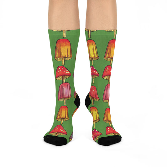 Green Watercolor Mushroom Popsicle Crew Socks