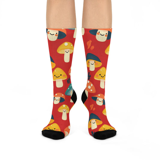 Scarlet Blushing Mushroom Crew Socks