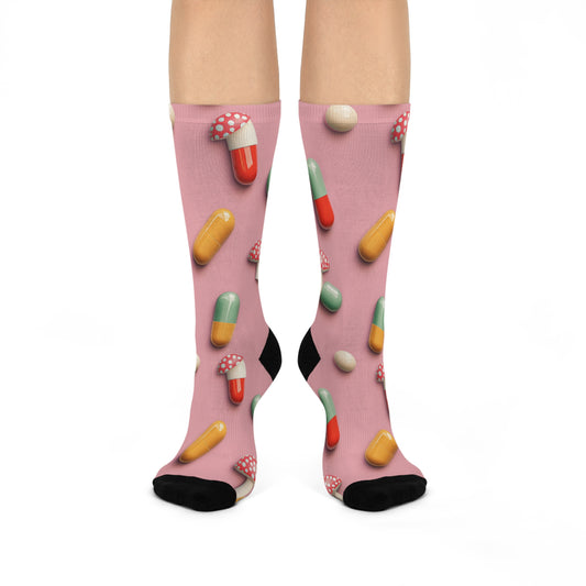 Pink Mushroom & Capsule Crew Socks