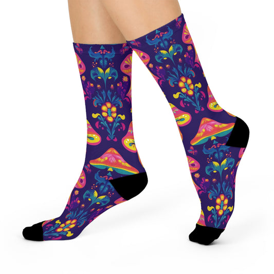 Mushroom Cushioned Crew Socks | Purple 007
