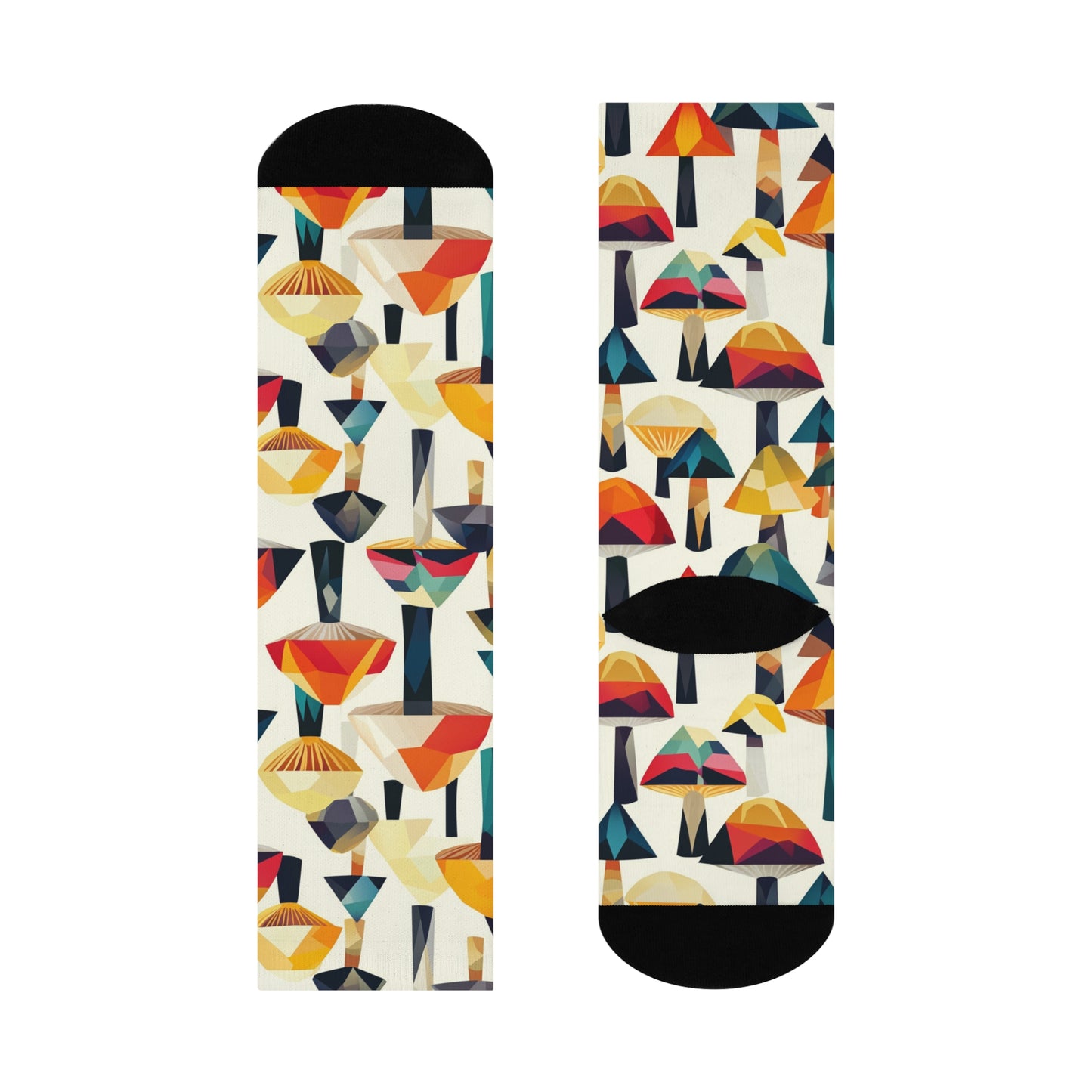 Mushroom Cushioned Crew Socks | White 023 | Geometric