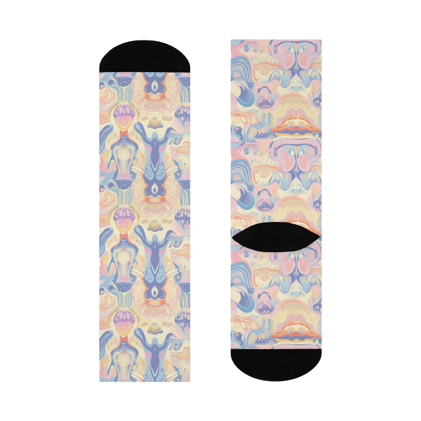 Mushroom Socks For Festival Season | Cushioned Crew Socks | Pastel Multicolor | Beige 005