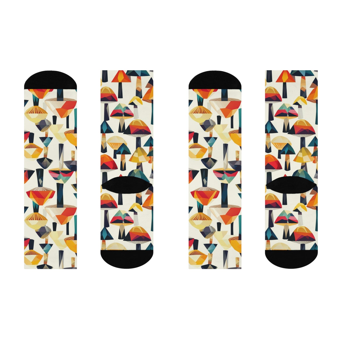 Mushroom Cushioned Crew Socks | White 023 | Geometric