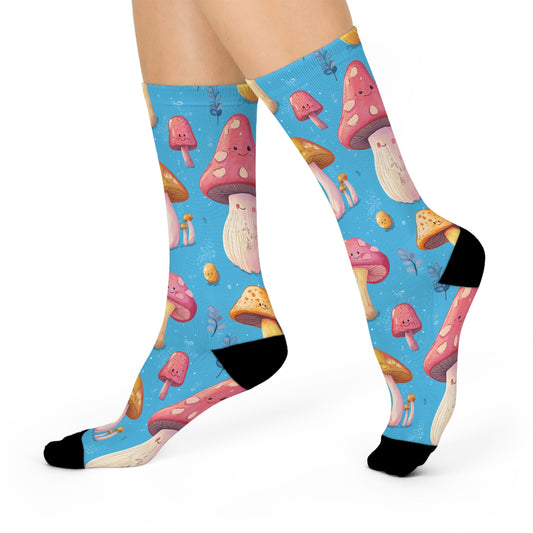 Mushroom Cushioned Crew Socks | Blue 017