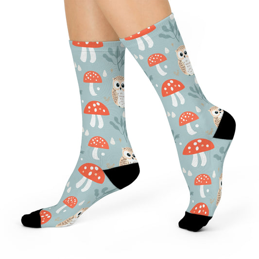 Mushroom Cushioned Crew Socks | Blue 018 | Owls