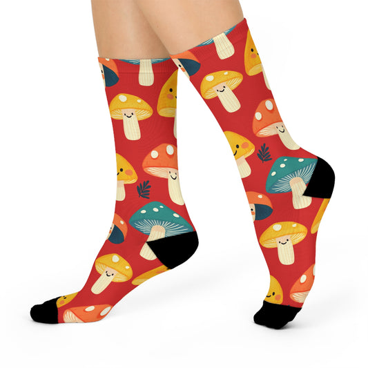 Mushroom Cushioned Crew Socks | Red 010