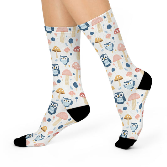 Mushroom Cushioned Crew Socks | White 024 | Owls