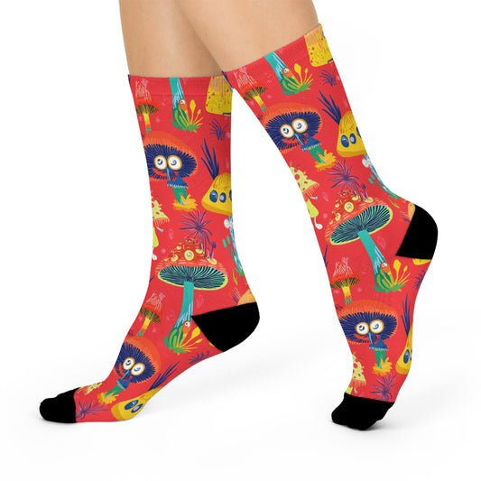 Mushroom Cushioned Crew Socks | Red 012