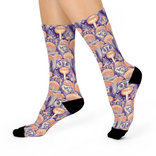 Mushroom Cushioned Crew Socks | Purple 013 | Owls