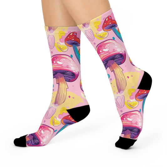 Mushroom Cushioned Crew Socks | Pink 017