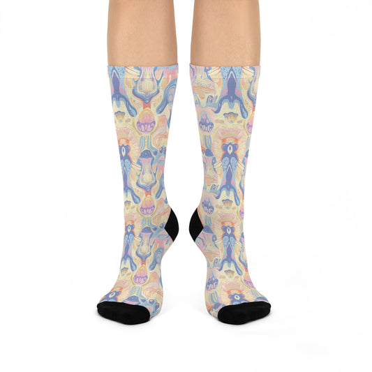 Pastel Mushroom Swirl Crew Socks
