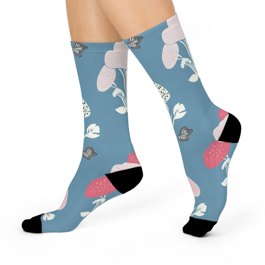 Mushroom Cushioned Crew Socks | Blue 006