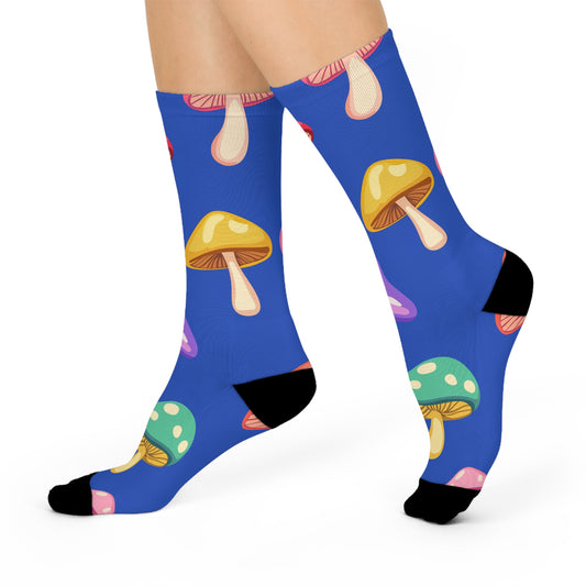 Mushroom Cushioned Crew Socks | Blue 002