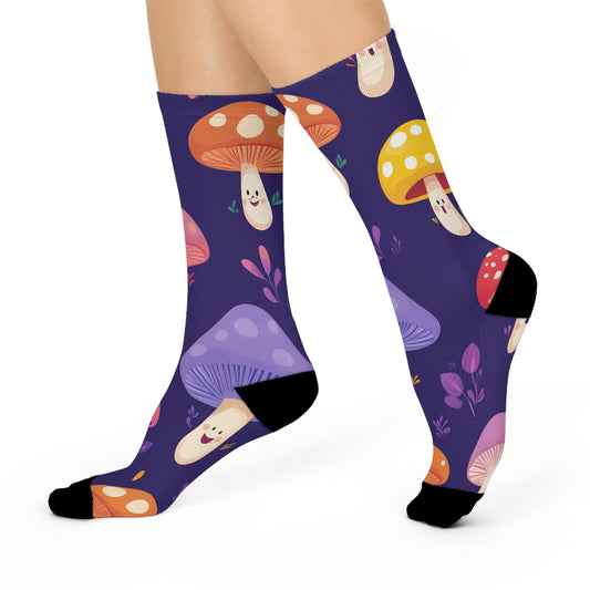 Mushroom Cushioned Crew Socks | Purple 002