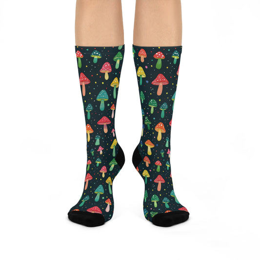 Dark Green Confetti Mushroom Crew Socks