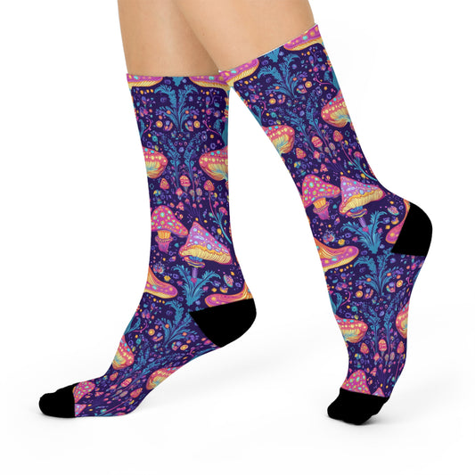 Mushroom Cushioned Crew Socks | Purple 008