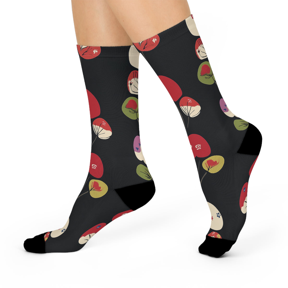 Scarlet Botanical Mushroom Crew Socks