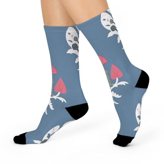 Mushroom Cushioned Crew Socks | Blue 005