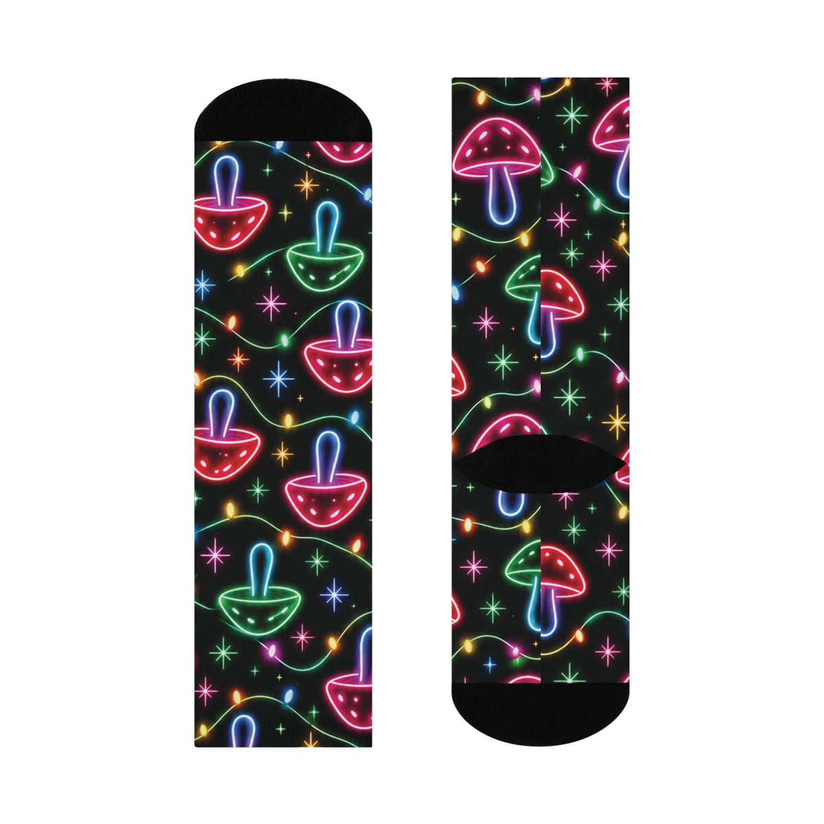 Neon Noel Christmas Mushroom Cushioned Crew Socks
