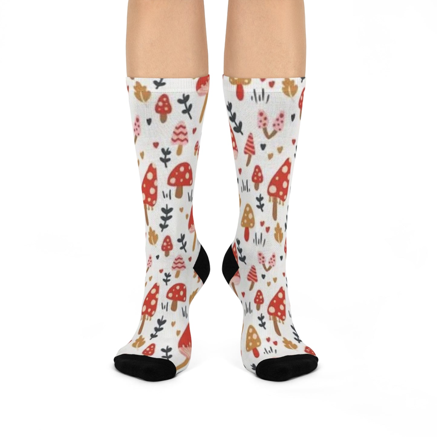 Mushroom Cushioned Crew Socks | White 002