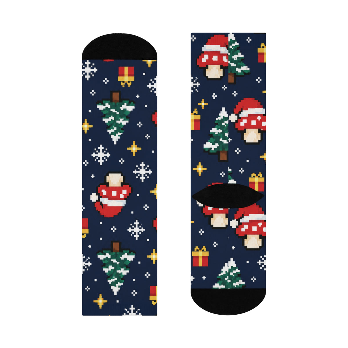Pixel Snow Quest Christmas Mushroom Cushioned Crew Socks