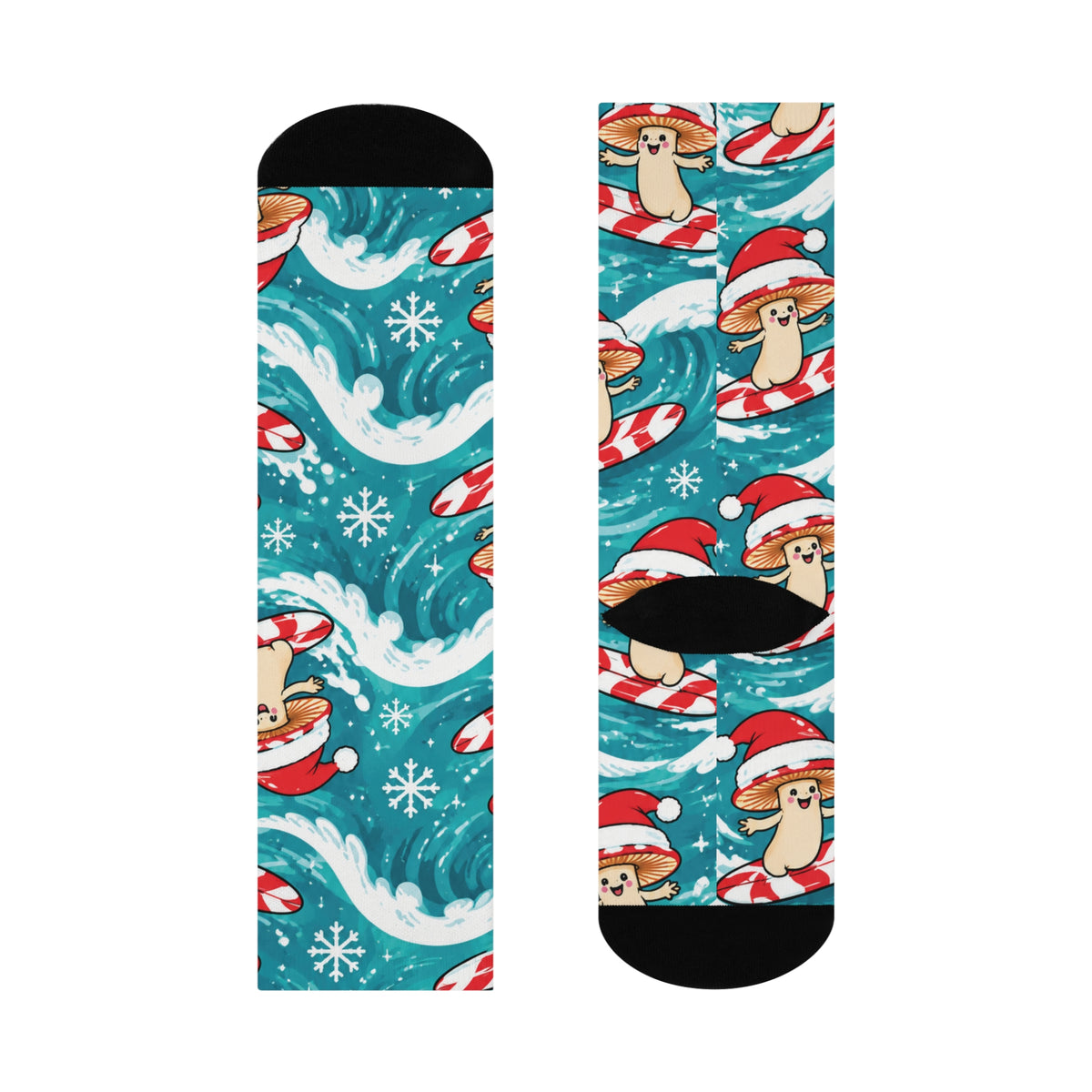 Peppermint Surf Christmas Mushroom Cushioned Crew Socks