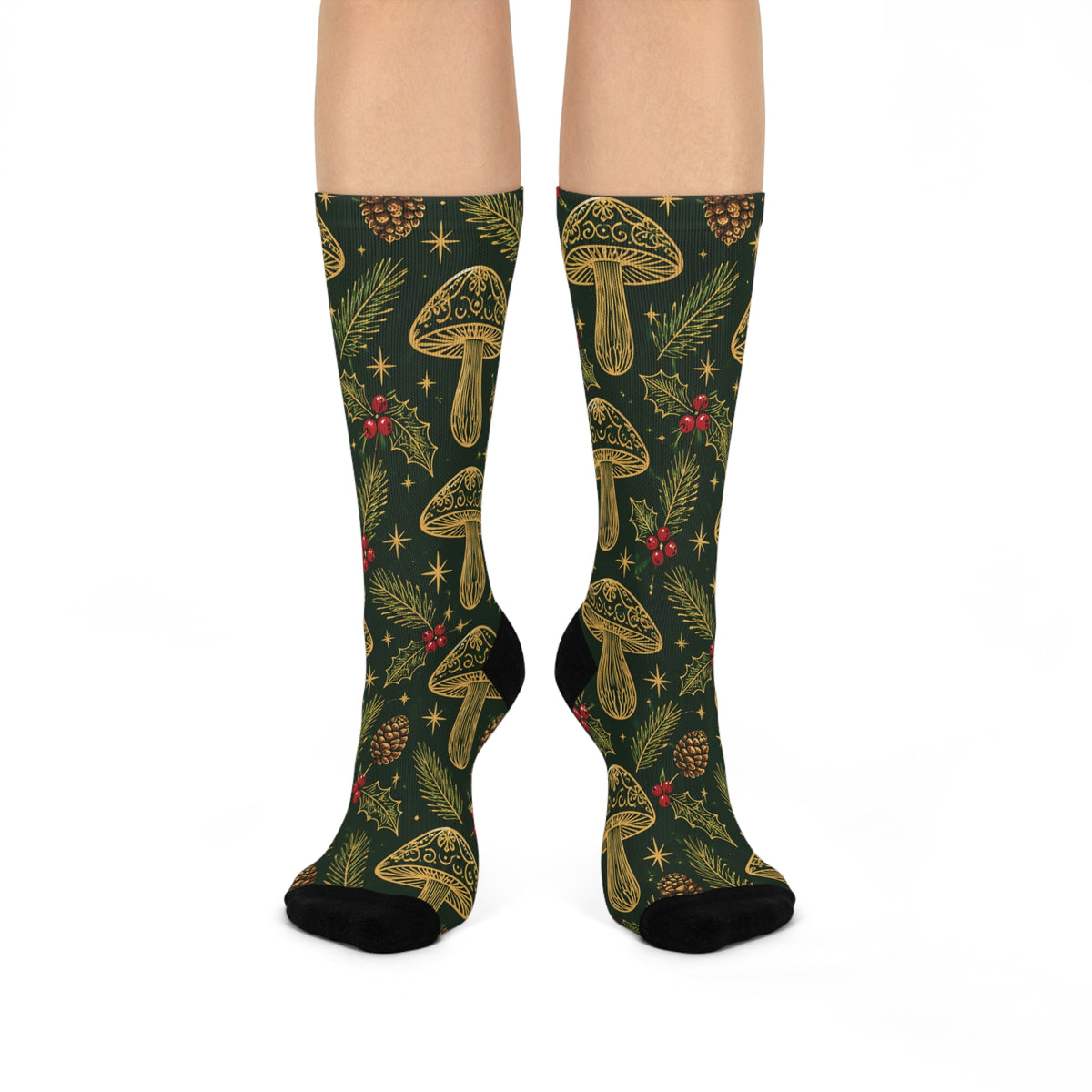 Golden Christmas Grove Christmas Mushroom Cushioned Crew Socks