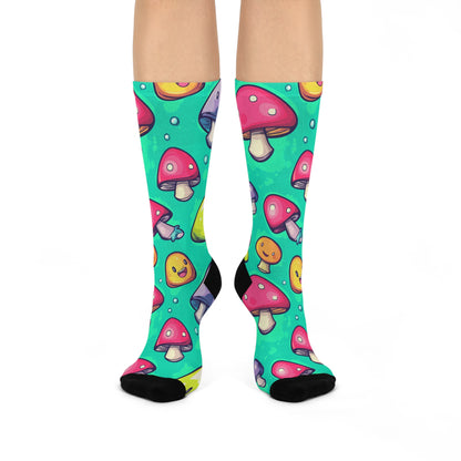 Aqua Mushroom Smile Crew Socks