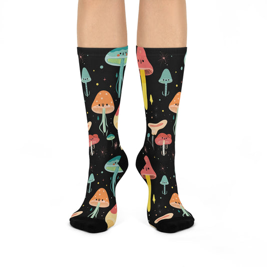 Mushroom Cushioned Crew Socks | Black 020