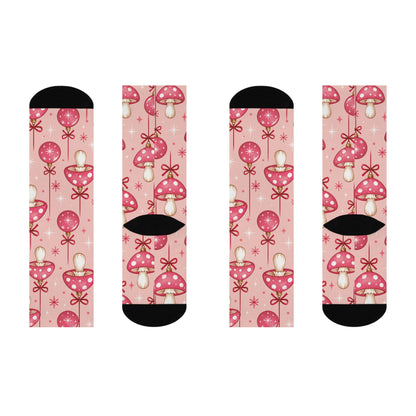 Pink Bauble Bloom Christmas Mushroom Cushioned Crew Socks