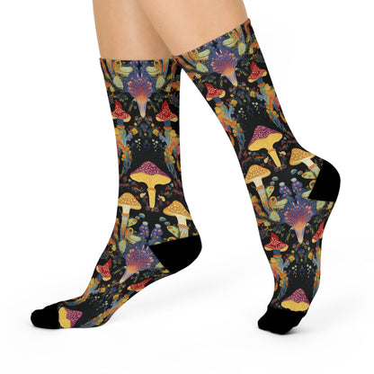 Midnight Botanical Mushroom Crew Socks